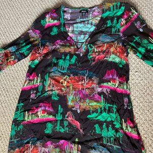 NWOT Nasty Gal Rodeo Plunge Smock Mini Dress Size 8 Horse Desert Western